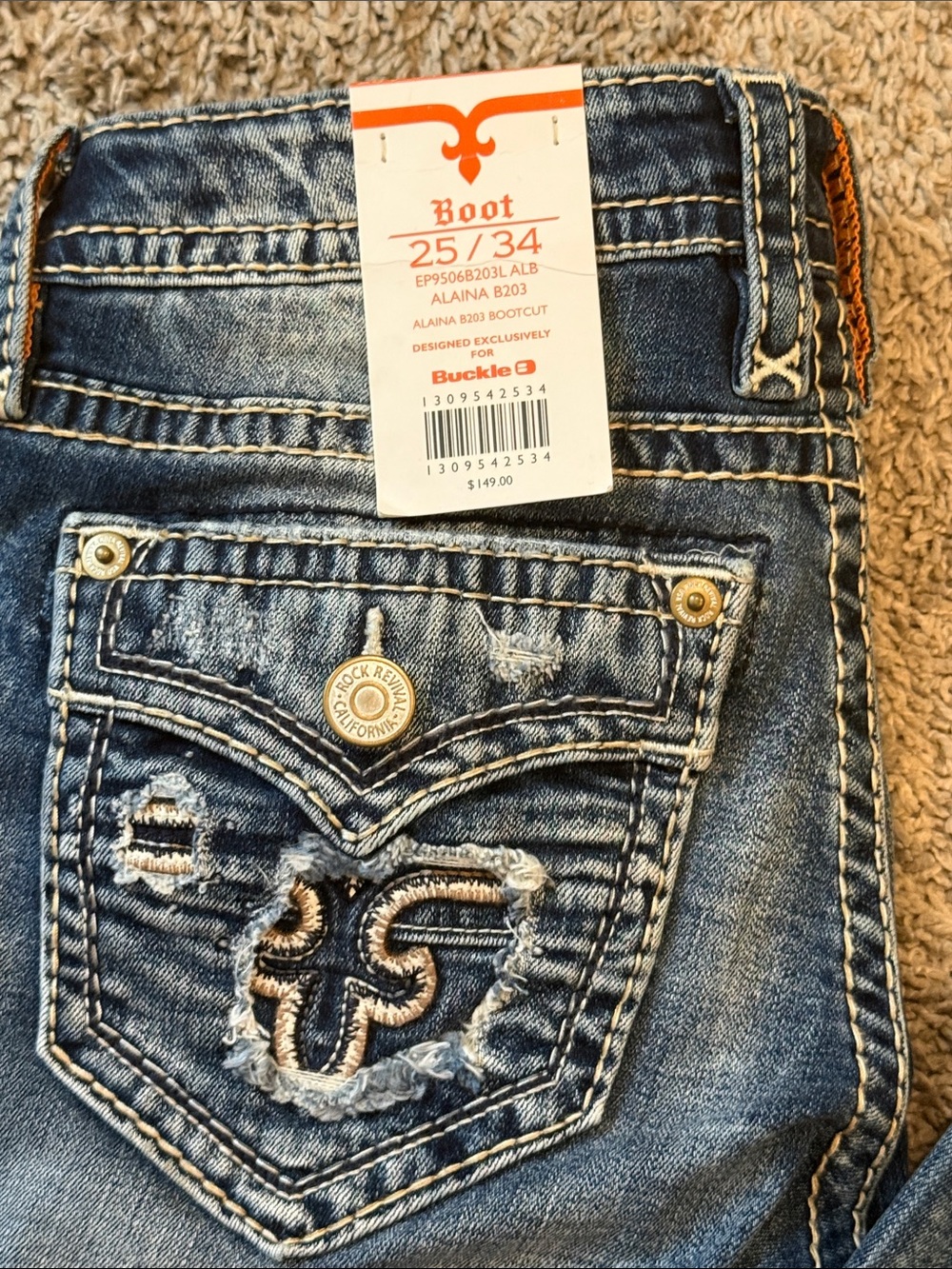 Rock Revival Women's Dark Blue Flare Jeans with Embroidered Back Pockets - Picture 2 of 4